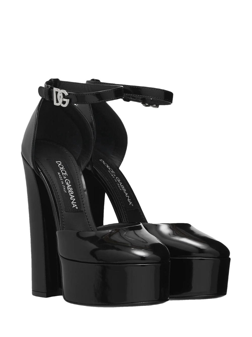 Dolce & Gabbana Black Patent Platform Ankle-Strap Pumps with DG Logo